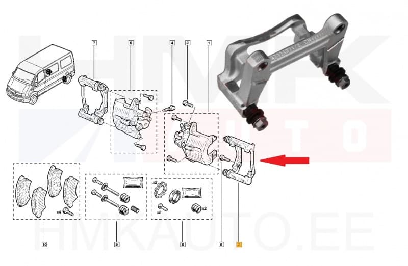 Pidurisadula raam (kelk) tagumine vasak Renault Master 1998-2010