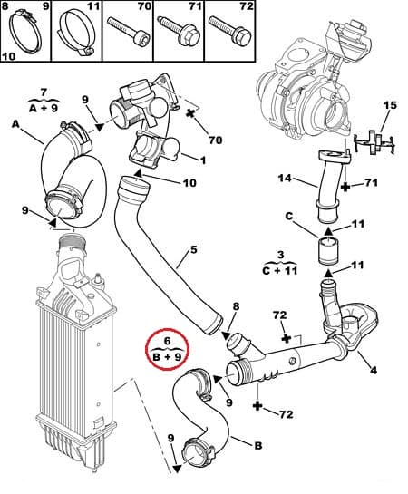 Turbo õhuvoolik OEM Citroen C5, Peugeot 407/508 2,0HDI