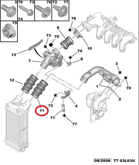 Turbo õhuvoolik OEM Citroen/Peugeot 1,6HDi