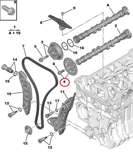 Nukkvõlli ketiratas, väljalase OEM Citroen/Peugeot EP-mootorid (turboga)
