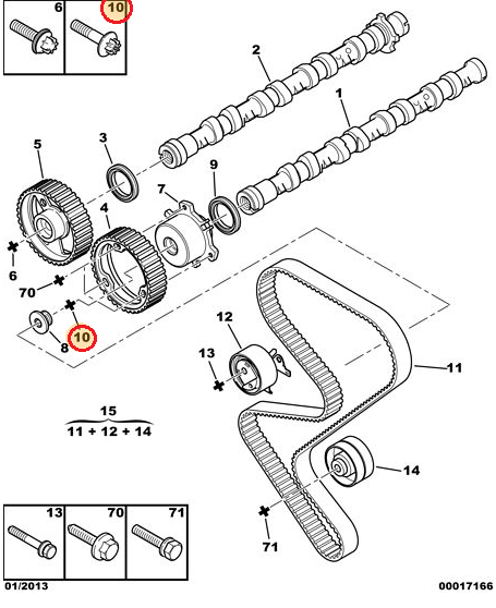 Nukkvõlli rihmaratta polt M12x1,75-L45 OEM Citroen/Peugeot
