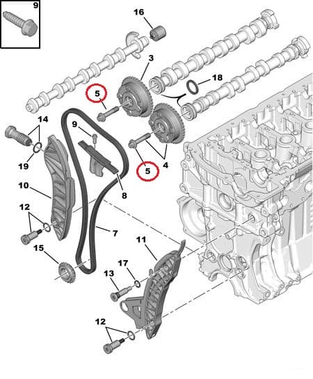 Nukkvõlli ketiratta polt M10x1,00-L52 OEM Citroen/Peugeot EP-mootorid