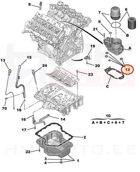 Õlifiltri korpuse tihendikomplekt OEM Citroen/Peugeot