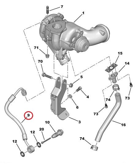 Turbo õlitustoru OEM Citroen/Peugeot 2,2HDI (DW12 mootorid)