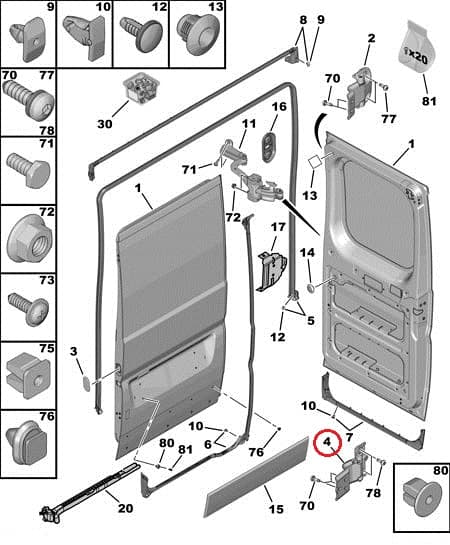 'Tagaukse hing alumine vasak OEM Jumper/Boxer/Ducato 2006- (180° avanevad uksed)
