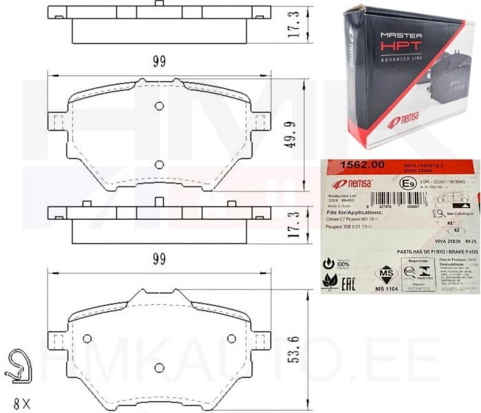 Piduriklotside komplekt tagumine Citroen/Peugeot