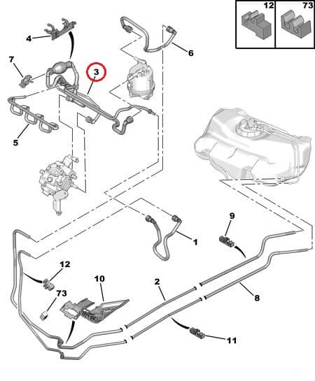 Kütusetorustik koos käsipumbaga OEM Citroen/Peugeot 1,4HDI