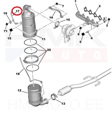 Väljalaskegaaside rõhuanduri toru OEM Citroen/Peugeot