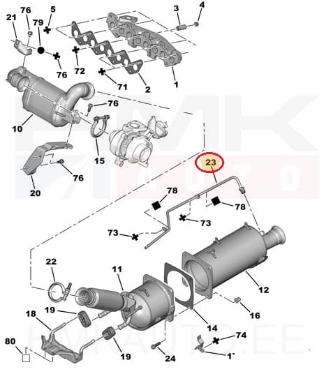 Väljalaskegaaside rõhuanduri toru OEM Citroen/Peugeot