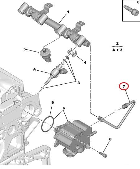 Kütusepumba kõrgsurvetoru OEM Citroen/Peugeot 1,6THP