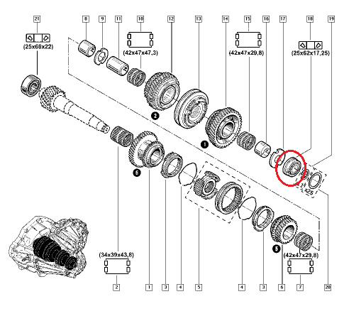 *Käigukasti laager 25x62x17,25 Renault PF6