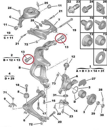 Käändtelje ülemine puks OEM Citroen C5/C6, Peugeot 407