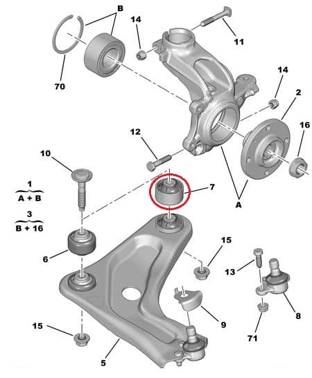 Esisilla õõtshoova puks, alumine tagumine Citroen C3(A51), C4 Cactus, DS3