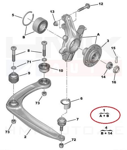 Käändtelg eesmine vasak OEM Citroen C4, DS4, C4 Picasso, Berlingo/Peugeot 307, 308, 3008, Partner