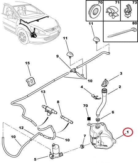 Klaasipesupaak Peugeot 307