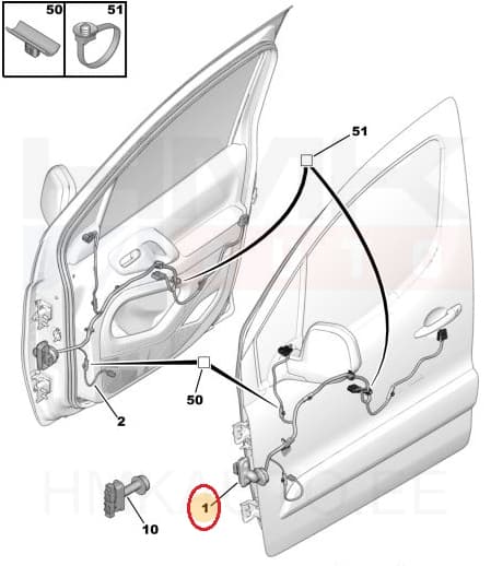 Juhtmestik esiuksele vasak OEM Citroen Berlingo/Peugeot Partner 2009-