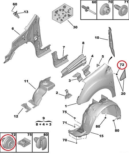 Liistu/polstri tüübel OEM Citroen/Peugeot/Renault (1tk.)