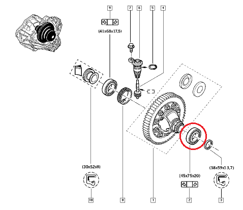 *Käigukasti laager (differentsiaal vasak) 45x75x20  Renault PF6