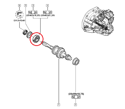 ***Käigukasti laager 25x62x18,25 Renault PK5/PK6