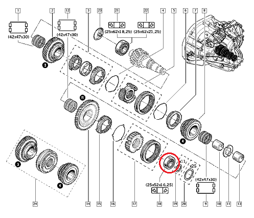 *Käigukasti laager 25x52x16,25 Renault PK5/PK6