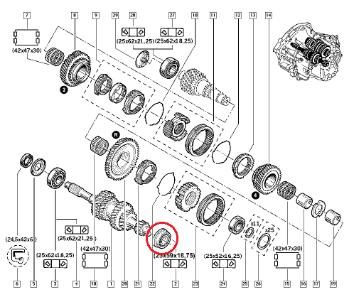 **Käigukasti laager 25x54/59x18,75 Renault PK5/PK6