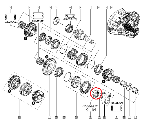 **Käigukasti laager 25x51,7x16,25 Renault PK5/PK6