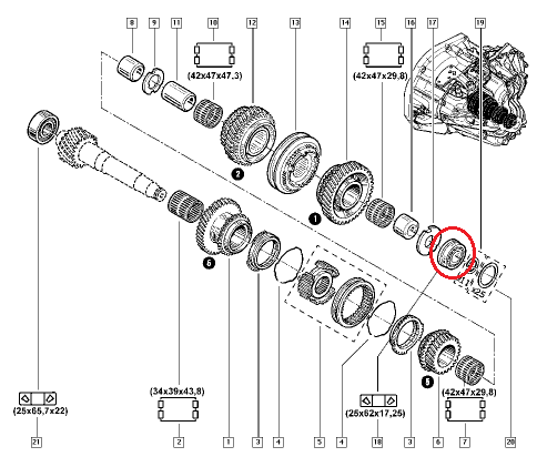 **Käigukasti laager 25x61,7x17,25 Renault PK5/PK6