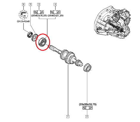 ***Käigukasti laager 25x62x21,25 Renault PK5/6