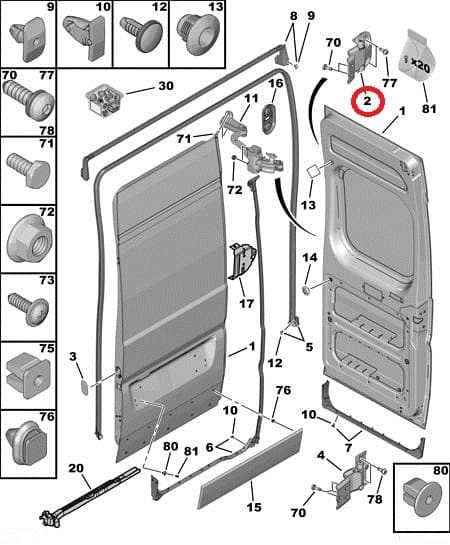 Tagaukse hing ülemine OEM Jumper/Boxer/Ducato 2006-11 (270° avanevad uksed)