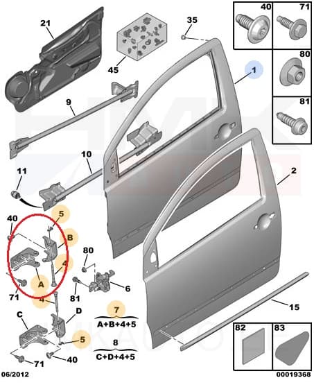 Esiukse hing ülemine vasak OEM Citroen C2