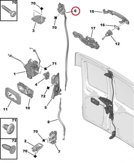 Ukselukusti tagauksele, ülemine vasak OEM Jumpy/Expert/Scudo 07-