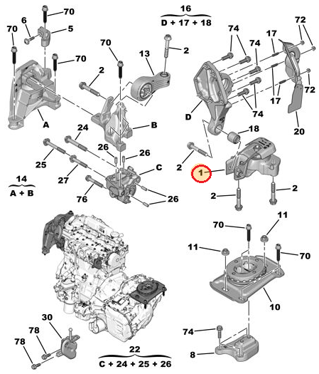 Mootoripadi tagumine OEM Citroen Jumpy-Spacetourer/Peugeot Expert-Traveller/308/3008/508/5008