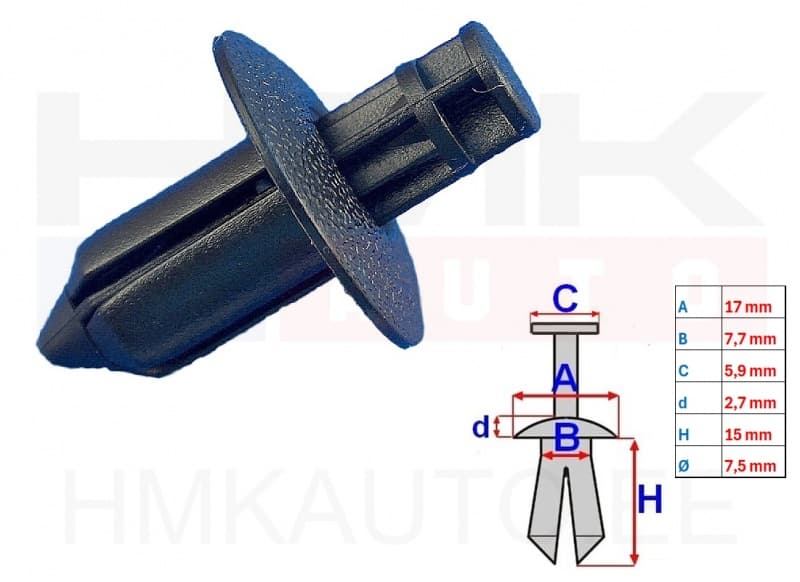 Liistu/polstri tüübel 7,5mm Toyota/Volvo (1tk.)