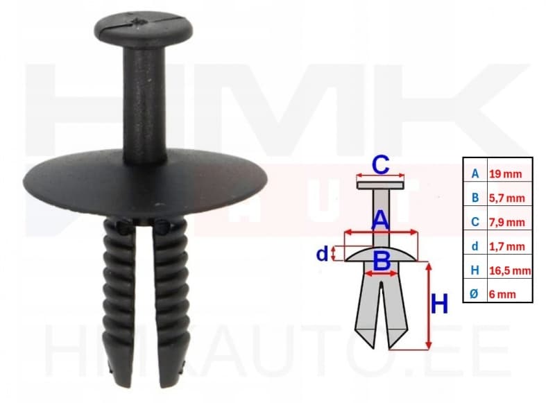 Liistu/polstri tüübel 6mm BMW (1tk.)