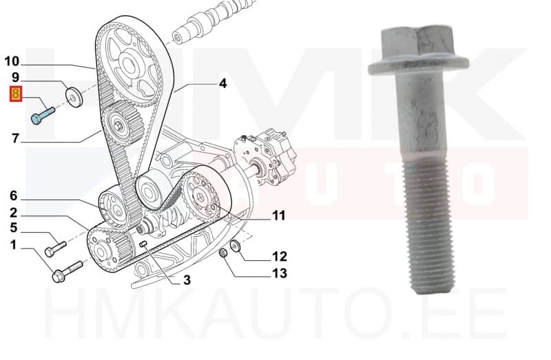 Nukkvõlli rihmaratta polt M12x1,25-L55 OEM Fiat Ducato 2,3JTD