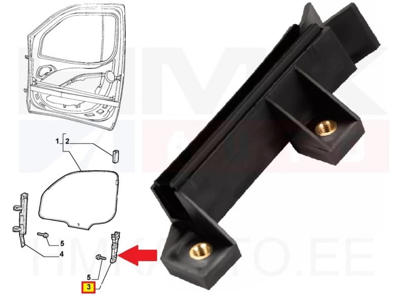 Küljeklaasi juhik esiuksele vasak OEM Fiat Doblo