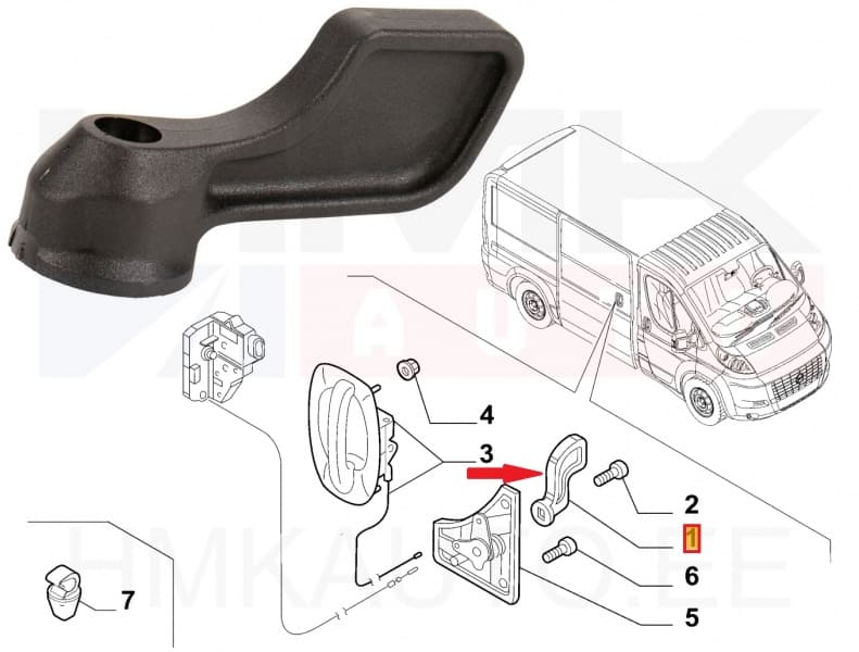 Ukselink liuguksele, sisemine parem OEM Jumper/Boxer/Ducato 2011-  (must)