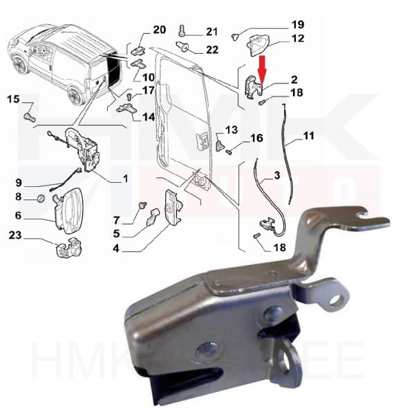 Ukselukusti tagauksele, ülemine parem Nemo/Bipper/Fiorino 2007-