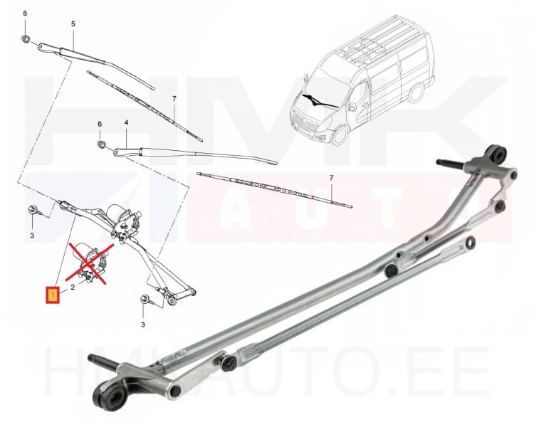Klaasipühkijate hoovastik ilma mootorita Renault Master 2010-