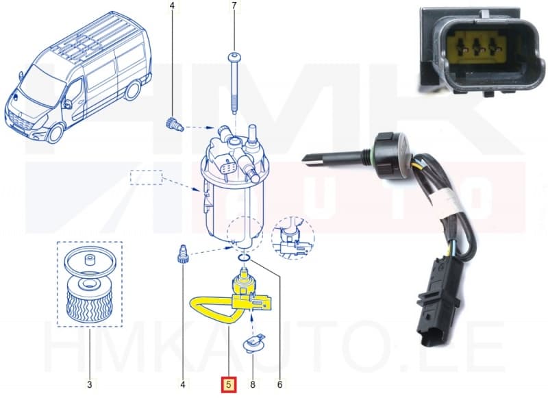 Kütusefiltri veeandur Renault Trafic II, Master II,III