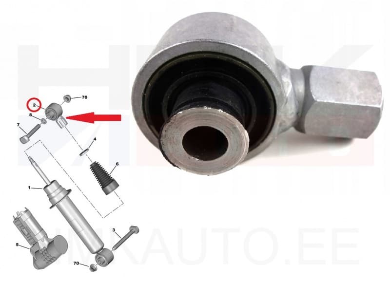 'Amortisaatori puks, tagumine ülemine Citroen C5/DS5, Peugeot 3008/407/508