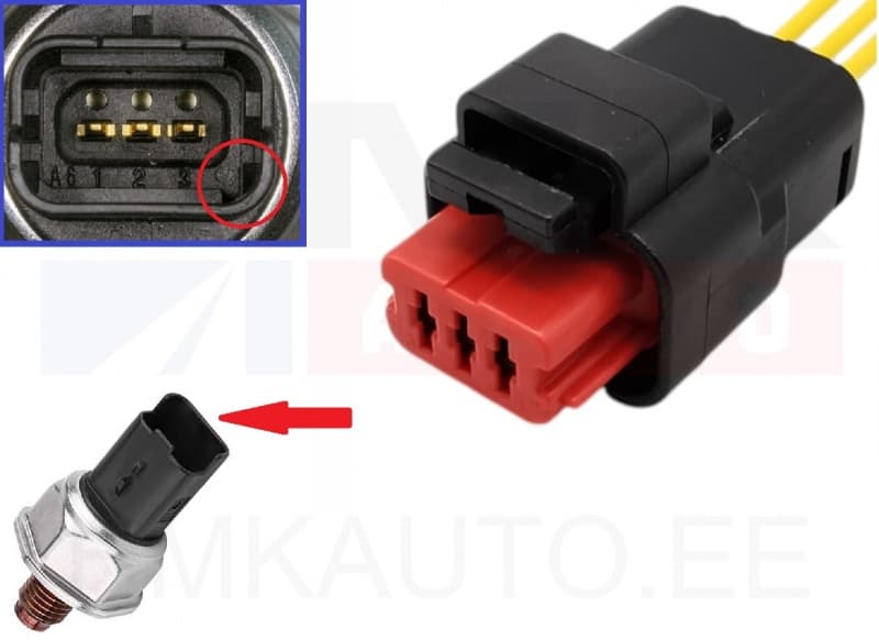 Kütuserõhu anduri pistik juhtmetega Citroen/Peugeot/Fiat/Renault 3-klemmi "punane"