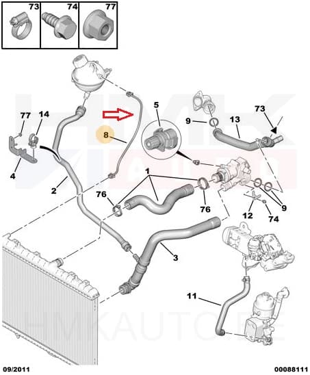 Paisupaagi ülevoolu toru OEM Citroen/Peugeot