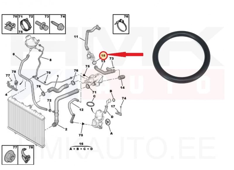 O-rõngastihend jahutusvedeliku torule OEM Citroen/Peugeot 2,0HDi DW10  31x4,55
