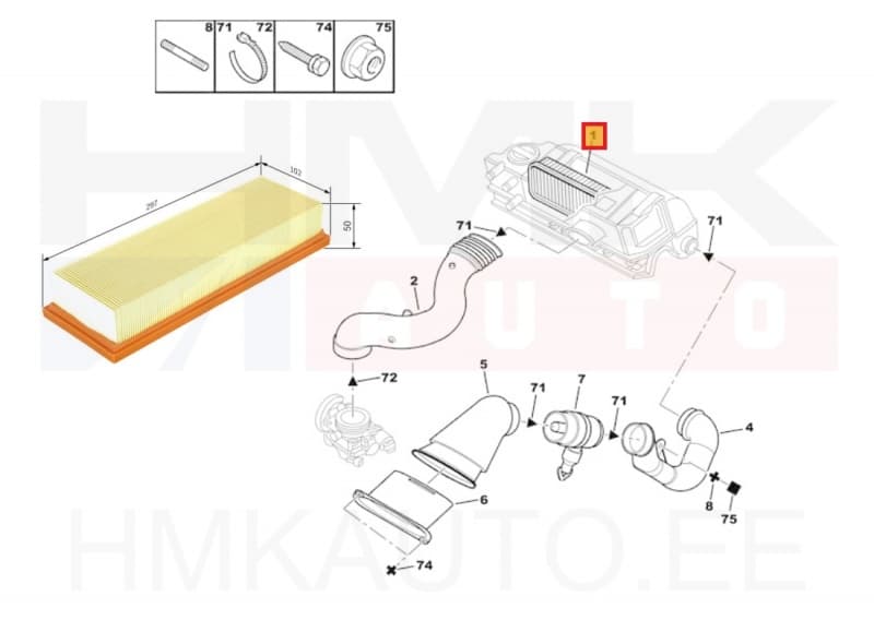 Õhufilter OEM Berlingo,Xsara/Partner,306,406 1,6/1,8 96-