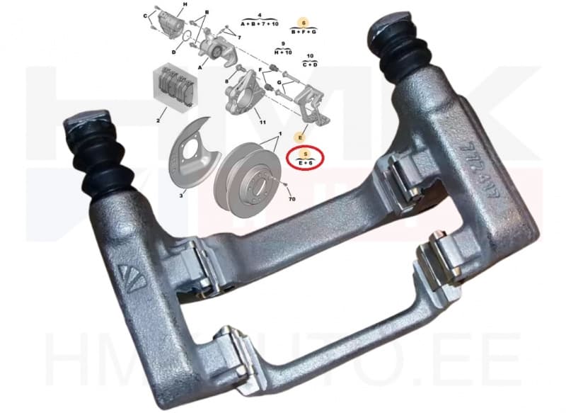 Pidurisadula raam (kelk) tagumine parem OEM Citroen/Peugeot/Fiat