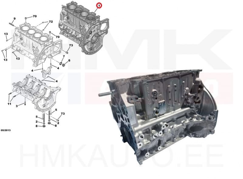 Mootoriplokk kolbidega Citroen/Peugeot 1,6HDI EURO5