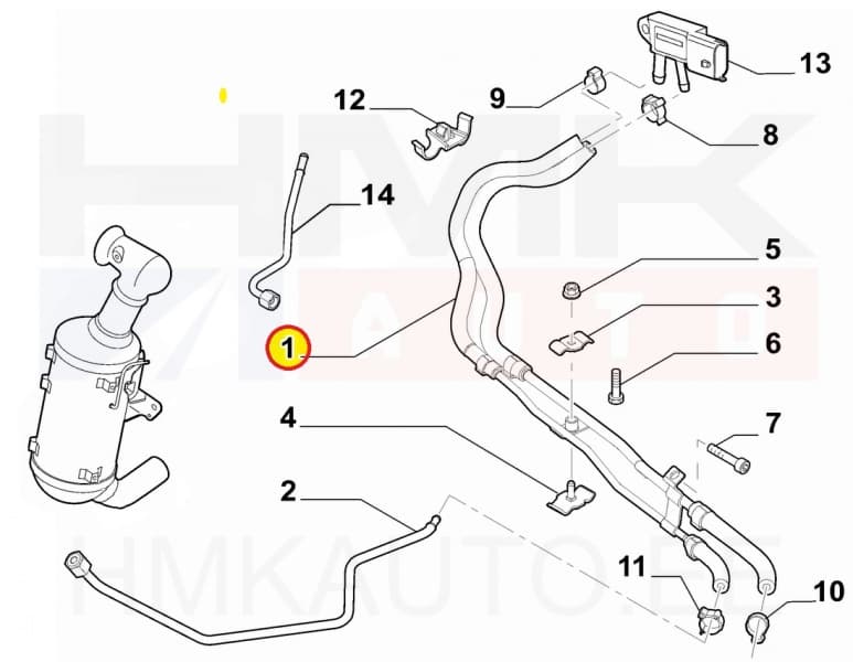 Väljalaskegaaside rõhuanduri torud OEM Nemo/Bipper/Fiorino 1,3HDi 2013-