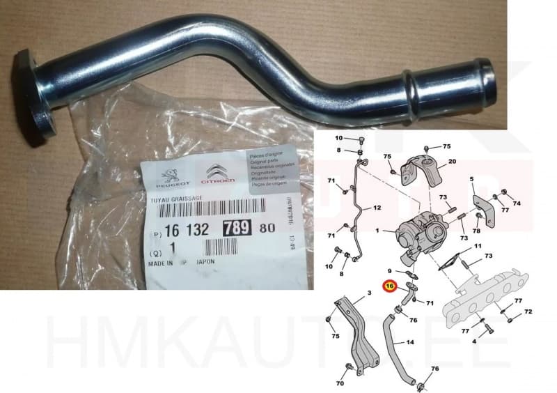 Turbo õli tagasivoolutoru OEM Citroen/Peugeot 1,8D