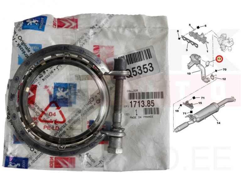 'Summuti klamber tihendiga OEM Citroen/Peugeot 74,5mm / Renault Trafic 2,0dCi 2019-